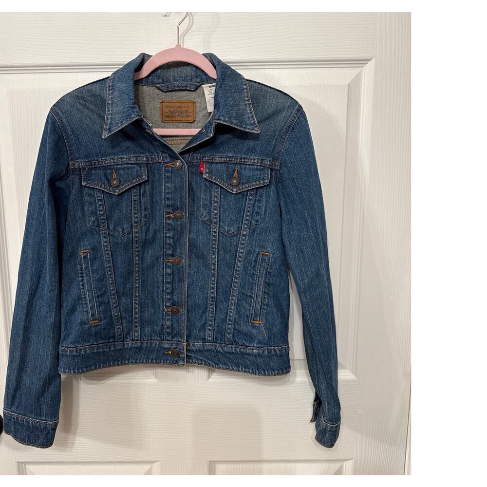 Levi’s 2 Pocket Blue Denim Stretch Blank Red Tab Trucker Jacket, M